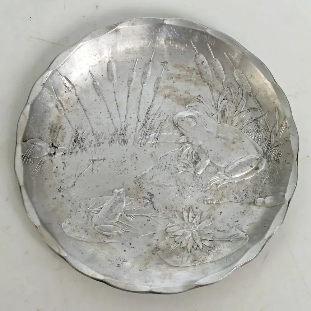 Wendell August Forge Aluminum Trinket Dish Frog Lily Pond Metal Plate 4.5